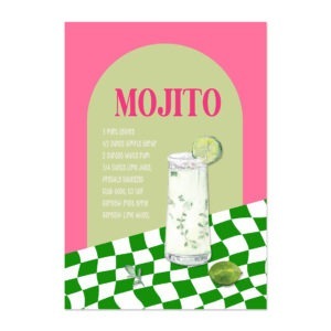 Poster met mojito coctail in funky roze en groen.