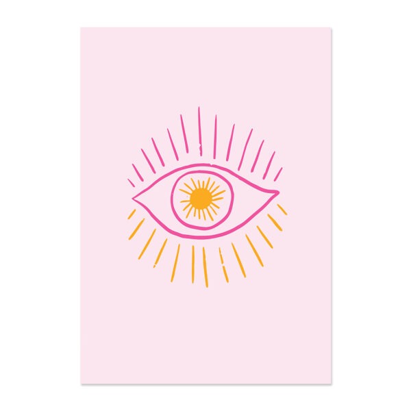 Poster met getekend oog in roze en oranje.