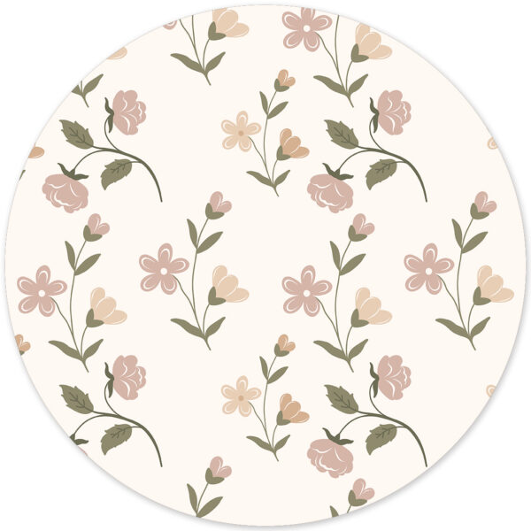 Muurcirkel voor op de kinderkamer met bloemen patroon in oud roze.